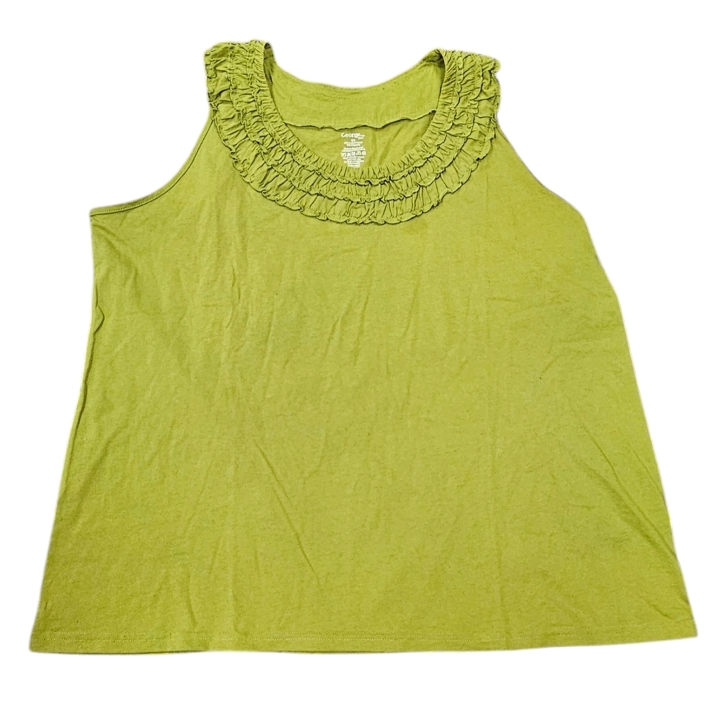 Lime Green Ruffle Neck Cotton Sleeveless Top,4XL